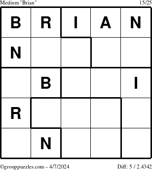The grouppuzzles.com Medium Brian puzzle for Sunday April 7, 2024
