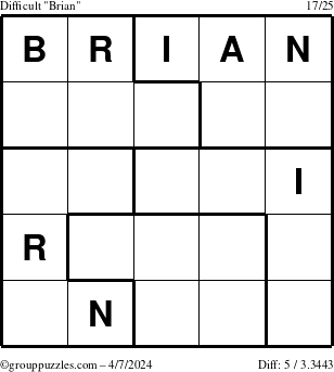 The grouppuzzles.com Difficult Brian puzzle for Sunday April 7, 2024