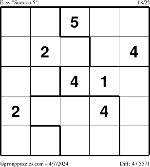 The grouppuzzles.com Easy Sudoku-5 puzzle for Sunday April 7, 2024