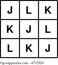 The grouppuzzles.com Answer grid for the TicTac-JKL puzzle for Sunday April 7, 2024
