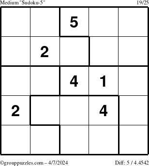 The grouppuzzles.com Medium Sudoku-5 puzzle for Sunday April 7, 2024