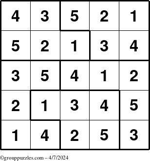 The grouppuzzles.com Answer grid for the Sudoku-5 puzzle for Sunday April 7, 2024
