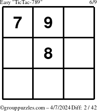 The grouppuzzles.com Easy TicTac-789 puzzle for Sunday April 7, 2024