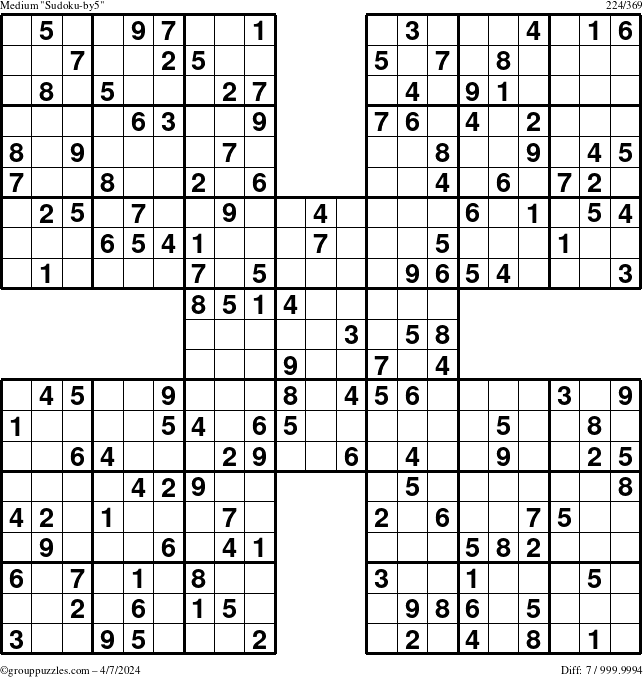 The grouppuzzles.com Medium Sudoku-by5 puzzle for Sunday April 7, 2024