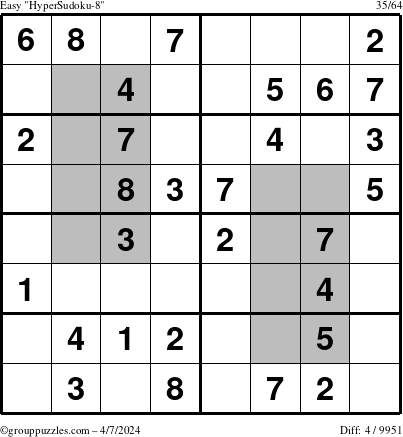 The grouppuzzles.com Easy HyperSudoku-8 puzzle for Sunday April 7, 2024