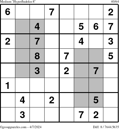 The grouppuzzles.com Medium HyperSudoku-8 puzzle for Sunday April 7, 2024