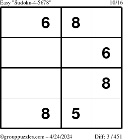The grouppuzzles.com Easy Sudoku-4-5678 puzzle for Wednesday April 24, 2024