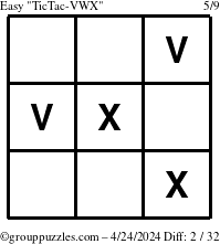 The grouppuzzles.com Easy TicTac-VWX puzzle for Wednesday April 24, 2024