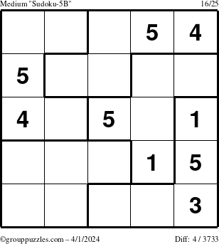 The grouppuzzles.com Medium Sudoku-5B puzzle for Monday April 1, 2024