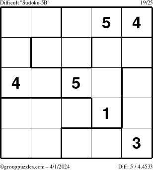 The grouppuzzles.com Difficult Sudoku-5B puzzle for Monday April 1, 2024