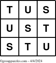 The grouppuzzles.com Answer grid for the TicTac-STU puzzle for Thursday April 4, 2024