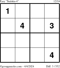 The grouppuzzles.com Easy Sudoku-4 puzzle for Thursday April 4, 2024