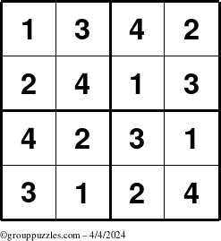 The grouppuzzles.com Answer grid for the Sudoku-4 puzzle for Thursday April 4, 2024