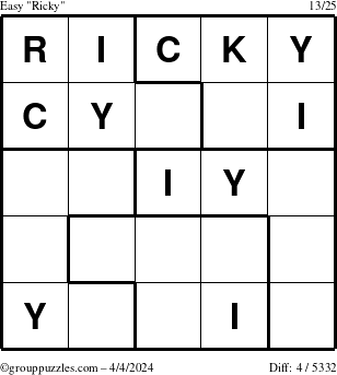 The grouppuzzles.com Easy Ricky puzzle for Thursday April 4, 2024