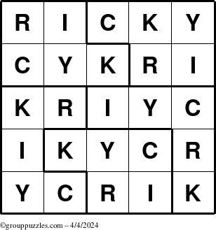 The grouppuzzles.com Answer grid for the Ricky puzzle for Thursday April 4, 2024