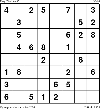 The grouppuzzles.com Easy Sudoku-8 puzzle for Thursday April 4, 2024