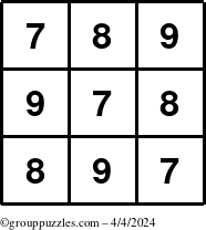 The grouppuzzles.com Answer grid for the TicTac-789 puzzle for Thursday April 4, 2024