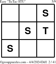 The grouppuzzles.com Easy TicTac-STU puzzle for Thursday April 4, 2024