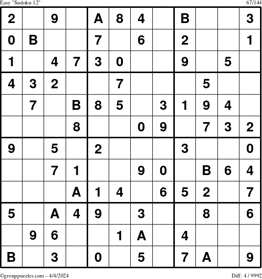 The grouppuzzles.com Easy Sudoku-12 puzzle for Thursday April 4, 2024