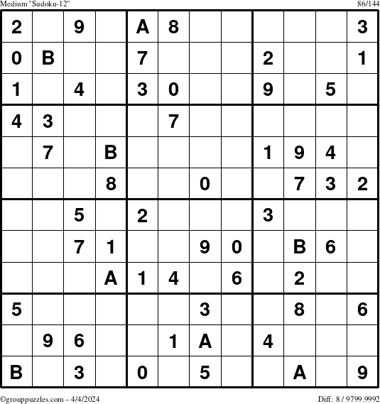 The grouppuzzles.com Medium Sudoku-12 puzzle for Thursday April 4, 2024
