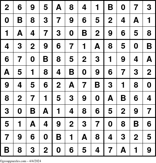 The grouppuzzles.com Answer grid for the Sudoku-12 puzzle for Thursday April 4, 2024