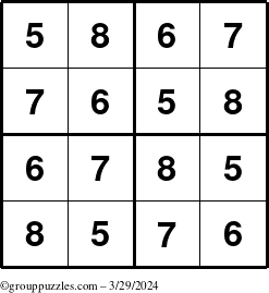 The grouppuzzles.com Answer grid for the Sudoku-4-5678 puzzle for Friday March 29, 2024