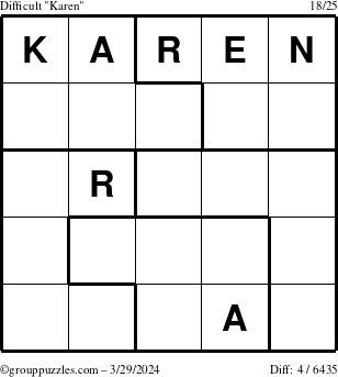 The grouppuzzles.com Difficult Karen puzzle for Friday March 29, 2024