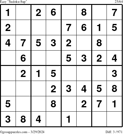 The grouppuzzles.com Easy Sudoku-8up puzzle for Friday March 29, 2024