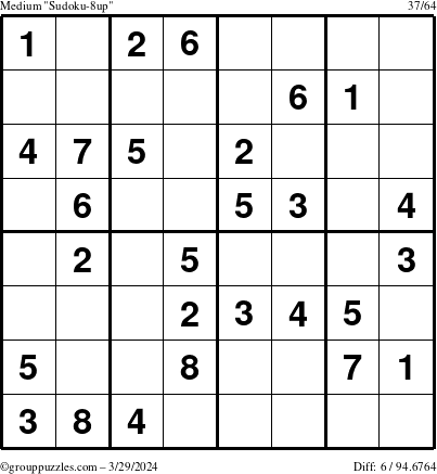 The grouppuzzles.com Medium Sudoku-8up puzzle for Friday March 29, 2024
