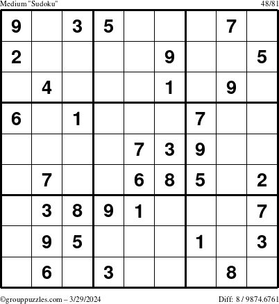 The grouppuzzles.com Medium Sudoku puzzle for Friday March 29, 2024
