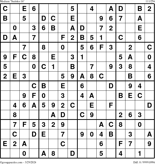 The grouppuzzles.com Medium Sudoku-16 puzzle for Friday March 29, 2024