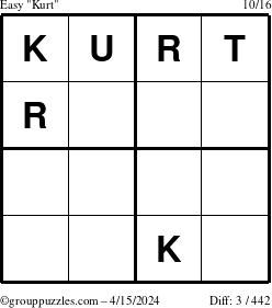 The grouppuzzles.com Easy Kurt puzzle for Monday April 15, 2024