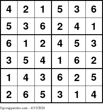 The grouppuzzles.com Answer grid for the Sudoku-Junior puzzle for Monday April 15, 2024
