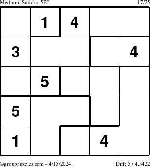 The grouppuzzles.com Medium Sudoku-5B puzzle for Monday April 15, 2024