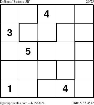 The grouppuzzles.com Difficult Sudoku-5B puzzle for Monday April 15, 2024