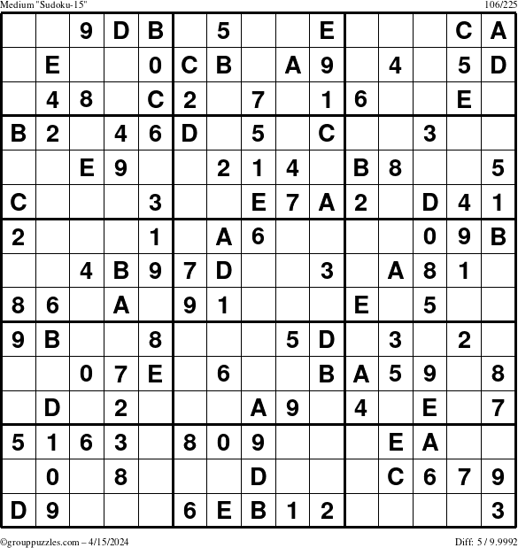 The grouppuzzles.com Medium Sudoku-15 puzzle for Monday April 15, 2024