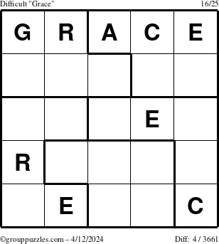 The grouppuzzles.com Difficult Grace puzzle for Friday April 12, 2024