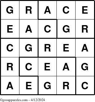 The grouppuzzles.com Answer grid for the Grace puzzle for Friday April 12, 2024