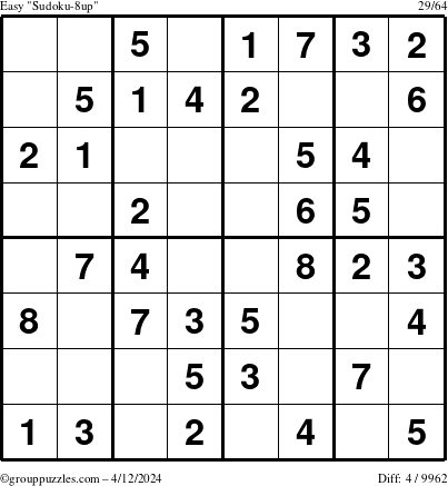 The grouppuzzles.com Easy Sudoku-8up puzzle for Friday April 12, 2024