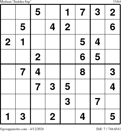 The grouppuzzles.com Medium Sudoku-8up puzzle for Friday April 12, 2024