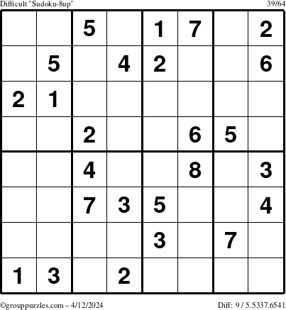 The grouppuzzles.com Difficult Sudoku-8up puzzle for Friday April 12, 2024
