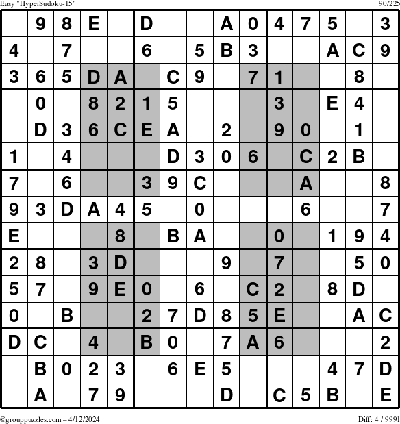 The grouppuzzles.com Easy HyperSudoku-15 puzzle for Friday April 12, 2024