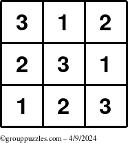 The grouppuzzles.com Answer grid for the TicTac-123 puzzle for Tuesday April 9, 2024