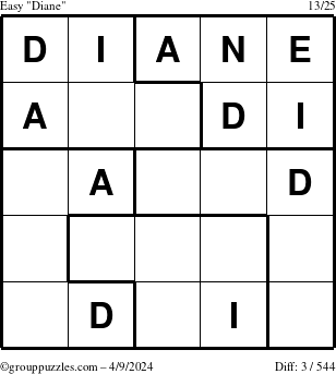 The grouppuzzles.com Easy Diane puzzle for Tuesday April 9, 2024