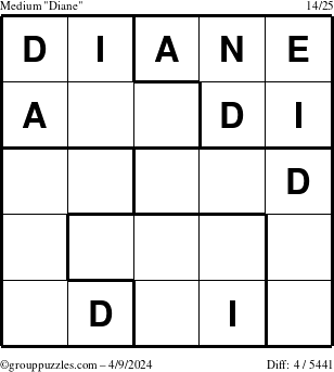 The grouppuzzles.com Medium Diane puzzle for Tuesday April 9, 2024