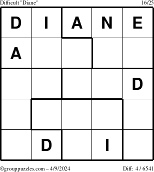 The grouppuzzles.com Difficult Diane puzzle for Tuesday April 9, 2024