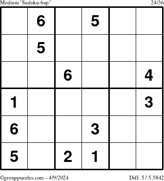 The grouppuzzles.com Medium Sudoku-6up puzzle for Tuesday April 9, 2024