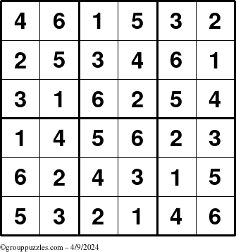 The grouppuzzles.com Answer grid for the Sudoku-6up puzzle for Tuesday April 9, 2024