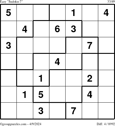The grouppuzzles.com Easy Sudoku-7 puzzle for Tuesday April 9, 2024