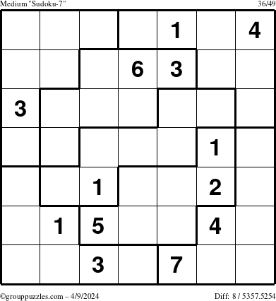 The grouppuzzles.com Medium Sudoku-7 puzzle for Tuesday April 9, 2024
